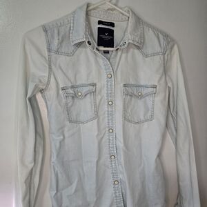 American Eagle Light Wash Denim Shirt | Slim Fit XXS | Button Down